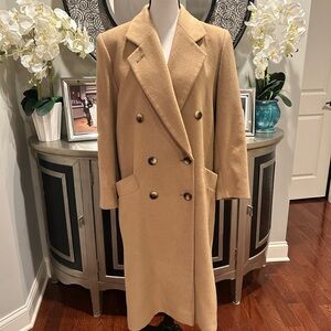 Women’s Double-Breasted Camel Pea Coat - Tailored Wool Blend
